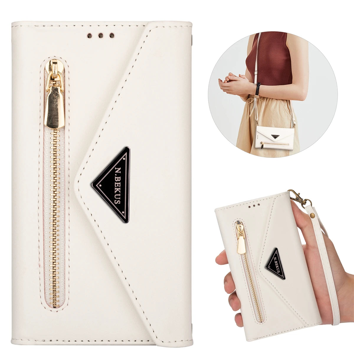 Multi-Card Slot Zipper Lanyard Wallet Case For iPhone