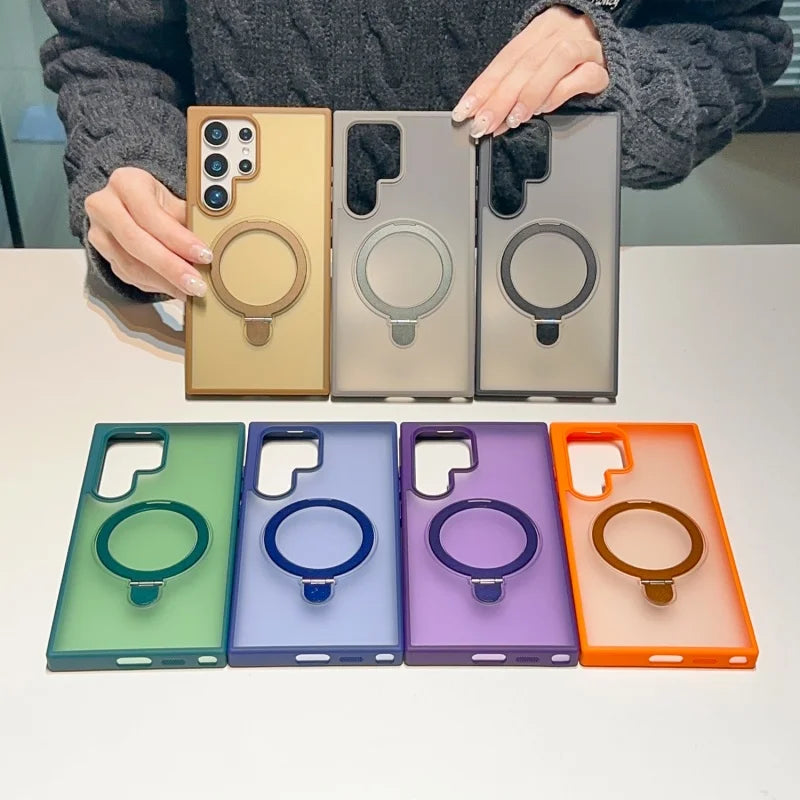 Magsafe Magnetic Matte Metal Ring Stand Case For Samsung