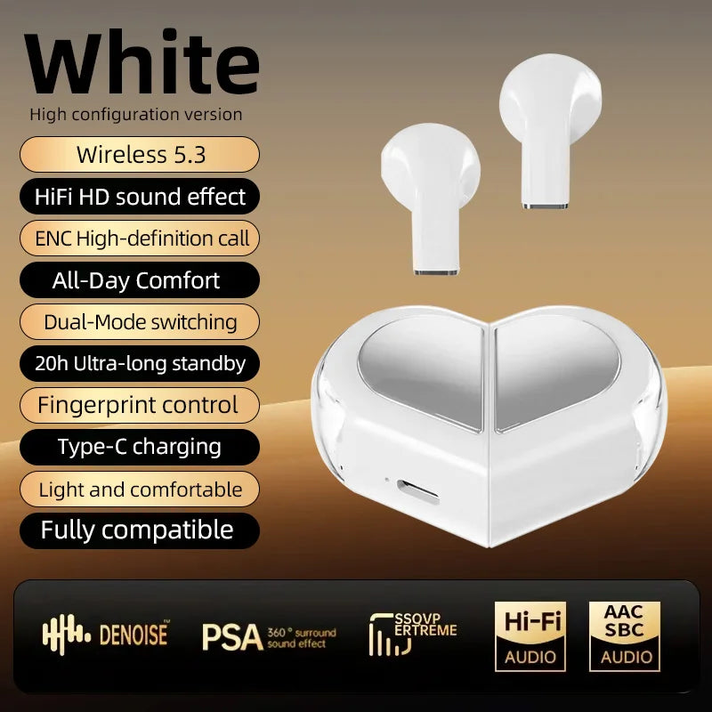 Bluetooth Wireless Earbuds—Rotating Heart-Shaped Charging Case