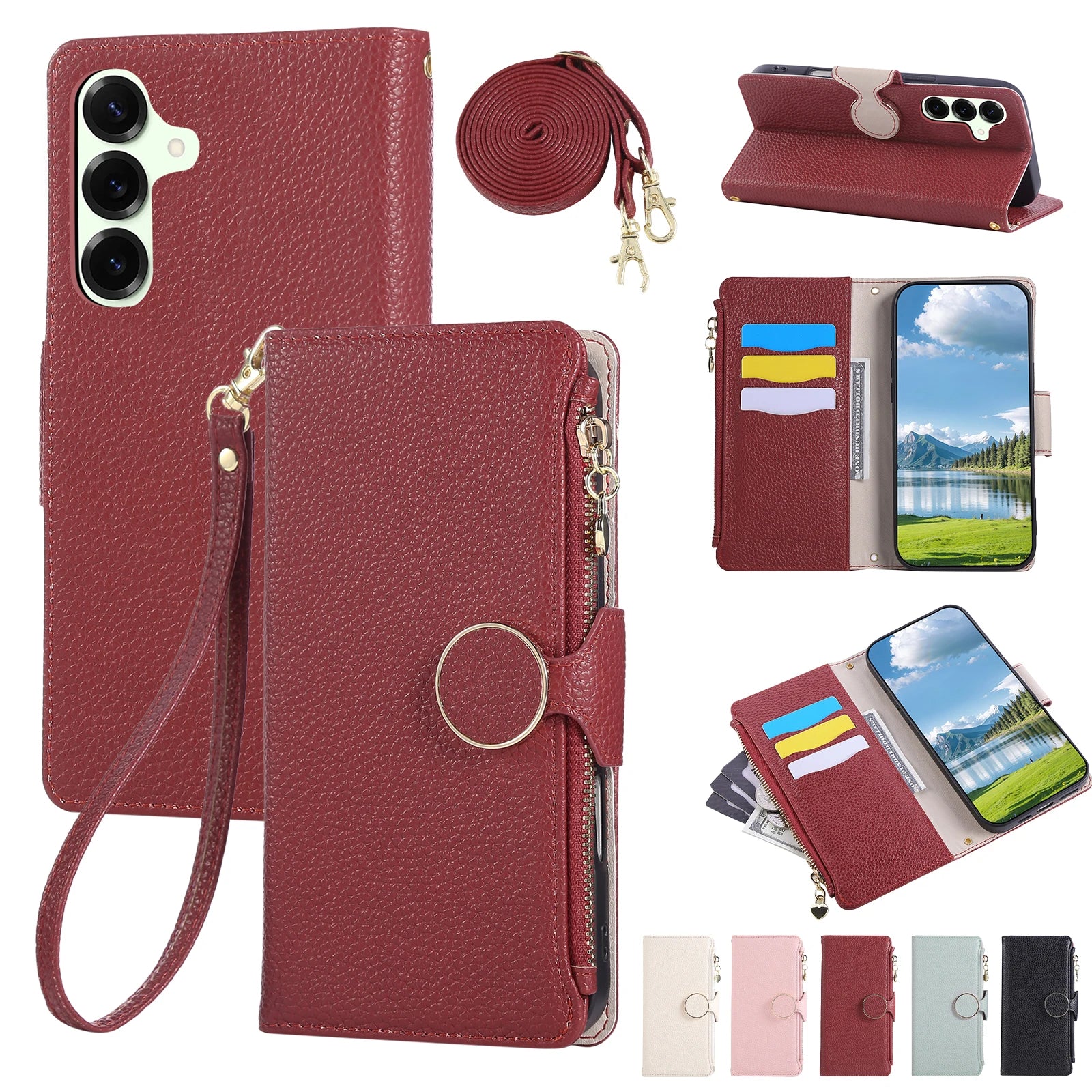 Crossbody Zipper Cards Holder Wallet Case For Samsung