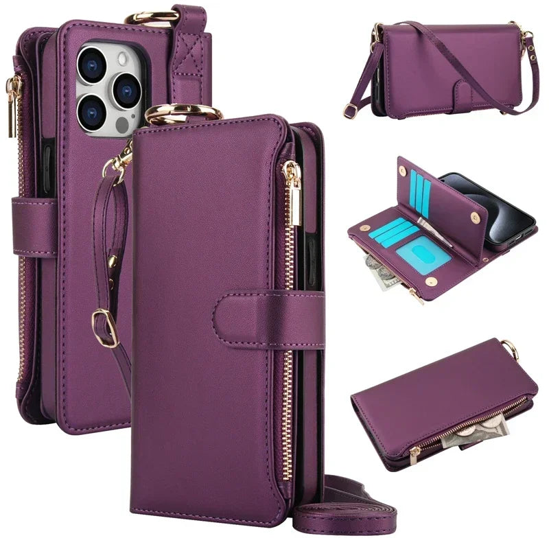 Crossbody Leather Wallet Case for IPhone