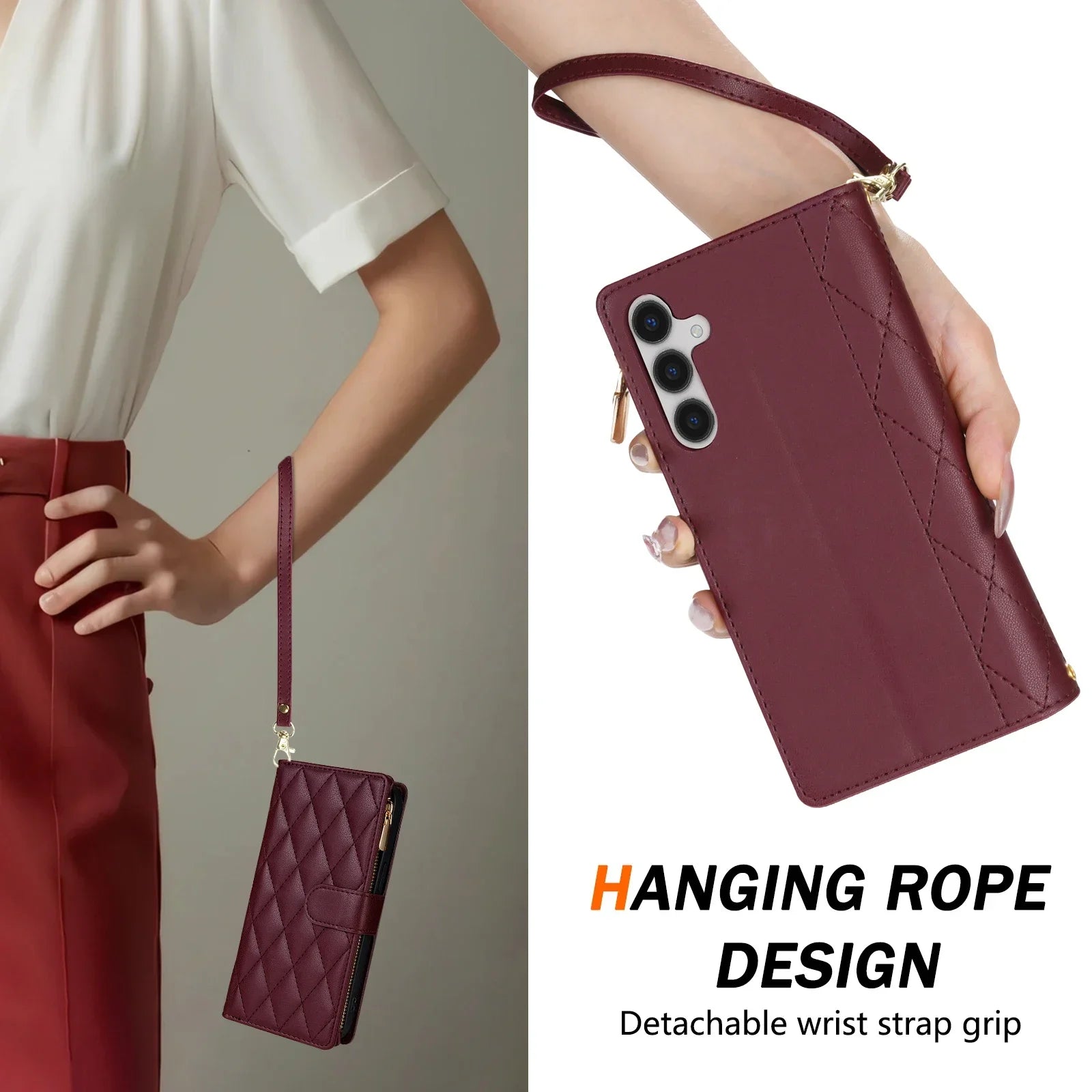 Crossbody Zipper Card Slot Leather Wallet Case For Samsung