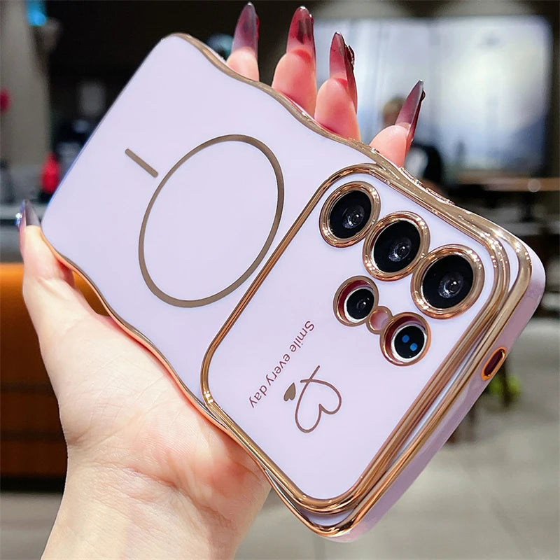 Love Heart Wavy Plating Magnetic Case For Samsung