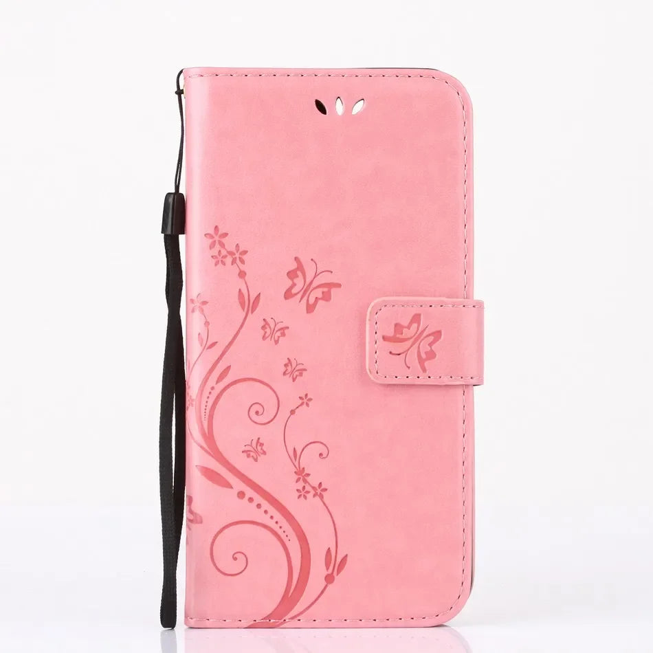 Butterfly embossing Flip Stand Leather Wallet Case For iPhone