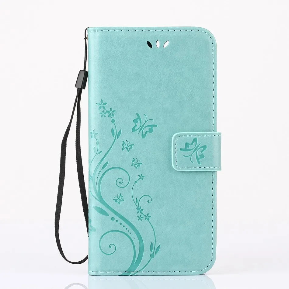 Butterfly embossing Flip Stand Leather Wallet Case For iPhone