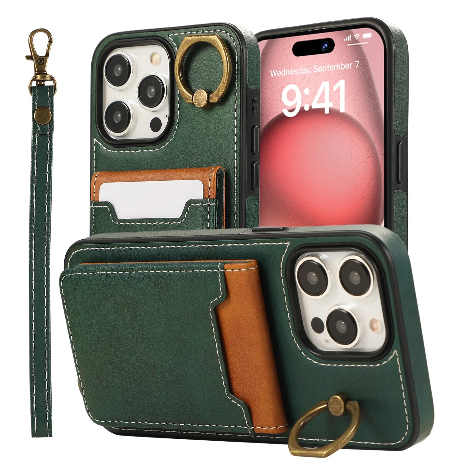 Contrast Card Holder Leather Wallet Case For iPhone