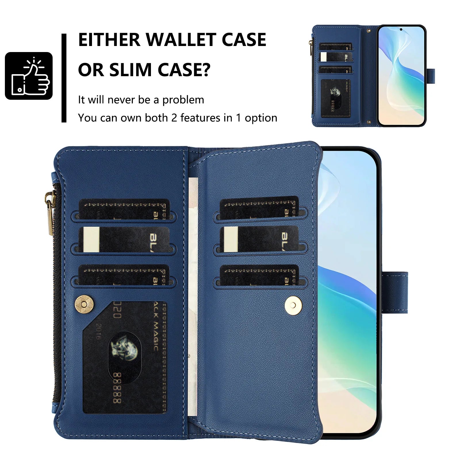 9-Card Flip Leather Zipper Wallet Case For iPhone