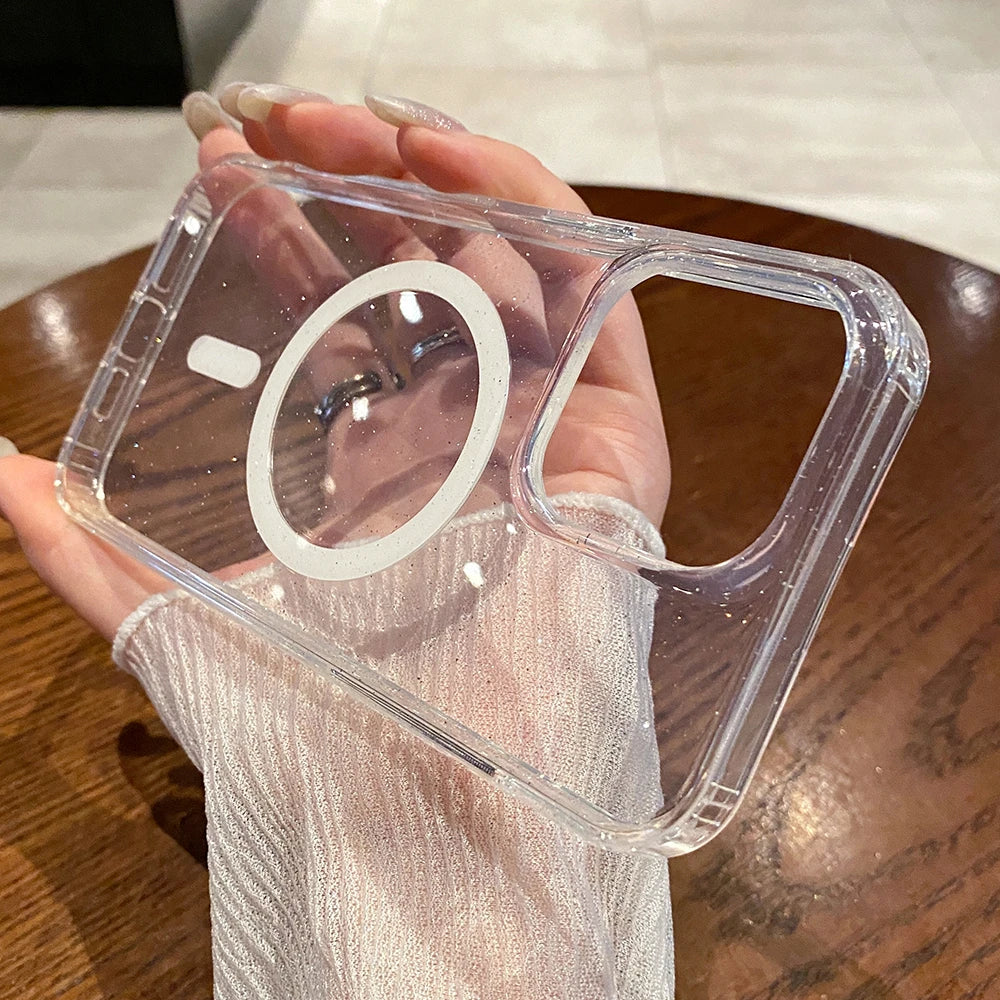 Magsafe Magnetic Ultra Thin Shockproof Transparent Glitter Case For iPhone