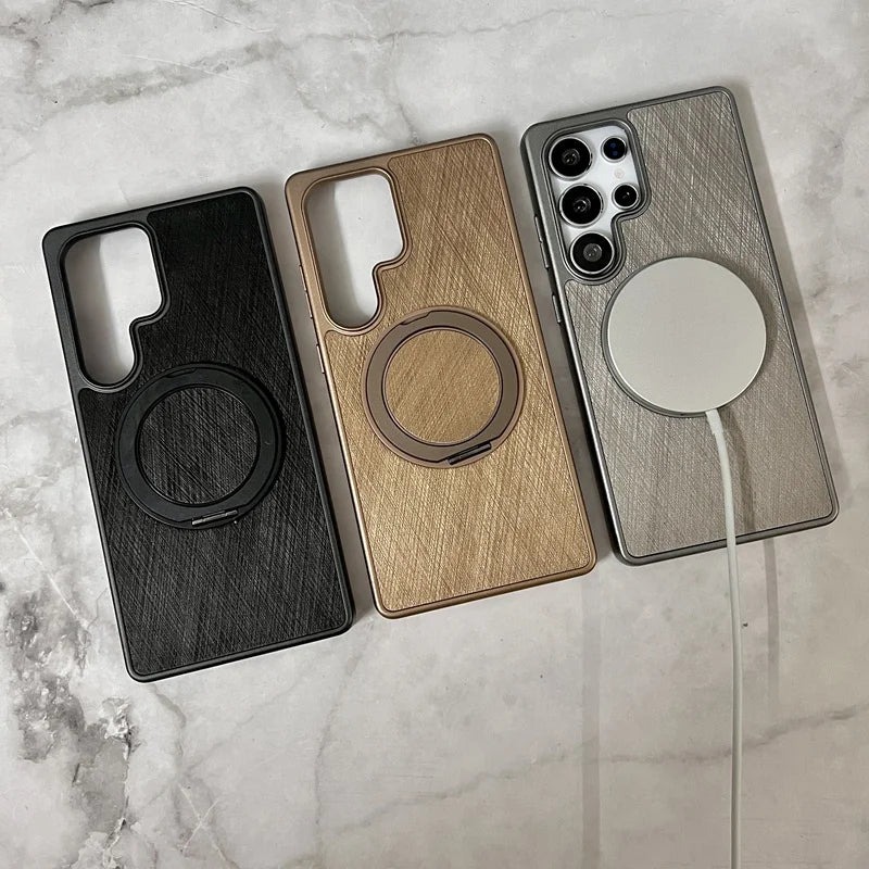 Golden Thread Texture MagSafe 360° Rotating Kickstand Case for Samsung