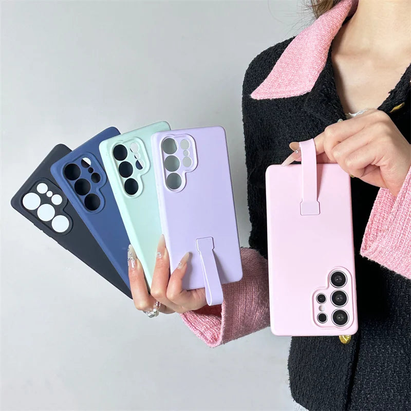 Liquid Silicone With Hand Strap Case For Samsung