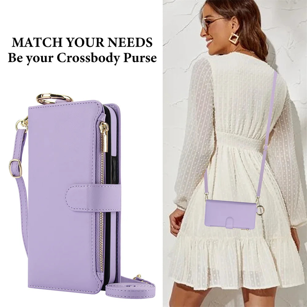 Crossbody Leather Wallet Case for Samsung