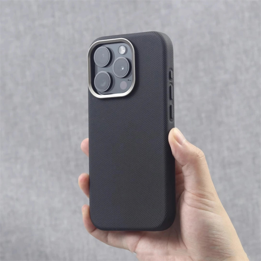 Alloy Lens Frame Particle Leather Magnetic Case For iPhone