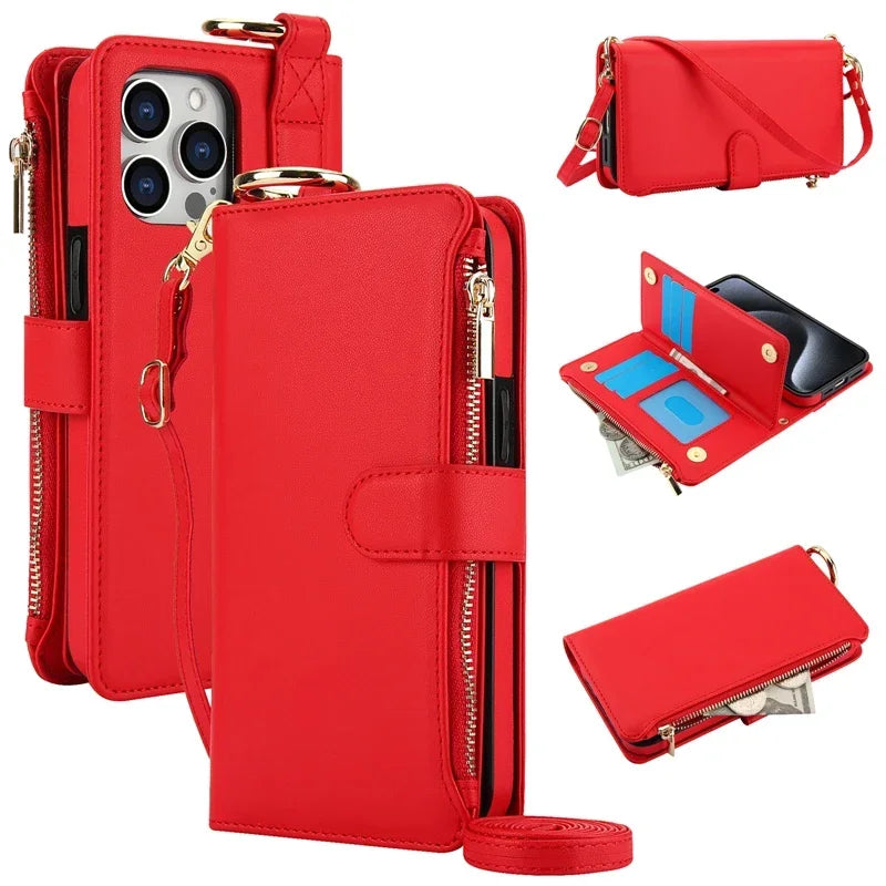 Crossbody Leather Wallet Case for IPhone