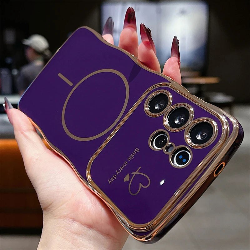 Love Heart Wavy Plating Magnetic Case For Samsung