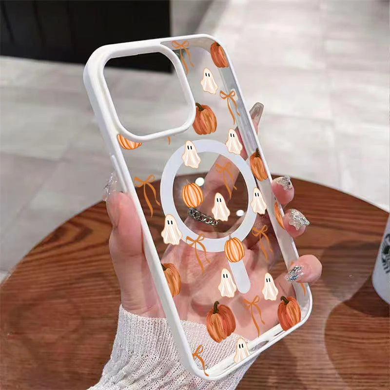 Cute Ghost Pumpkin Bow Magnetic Case For iPhone