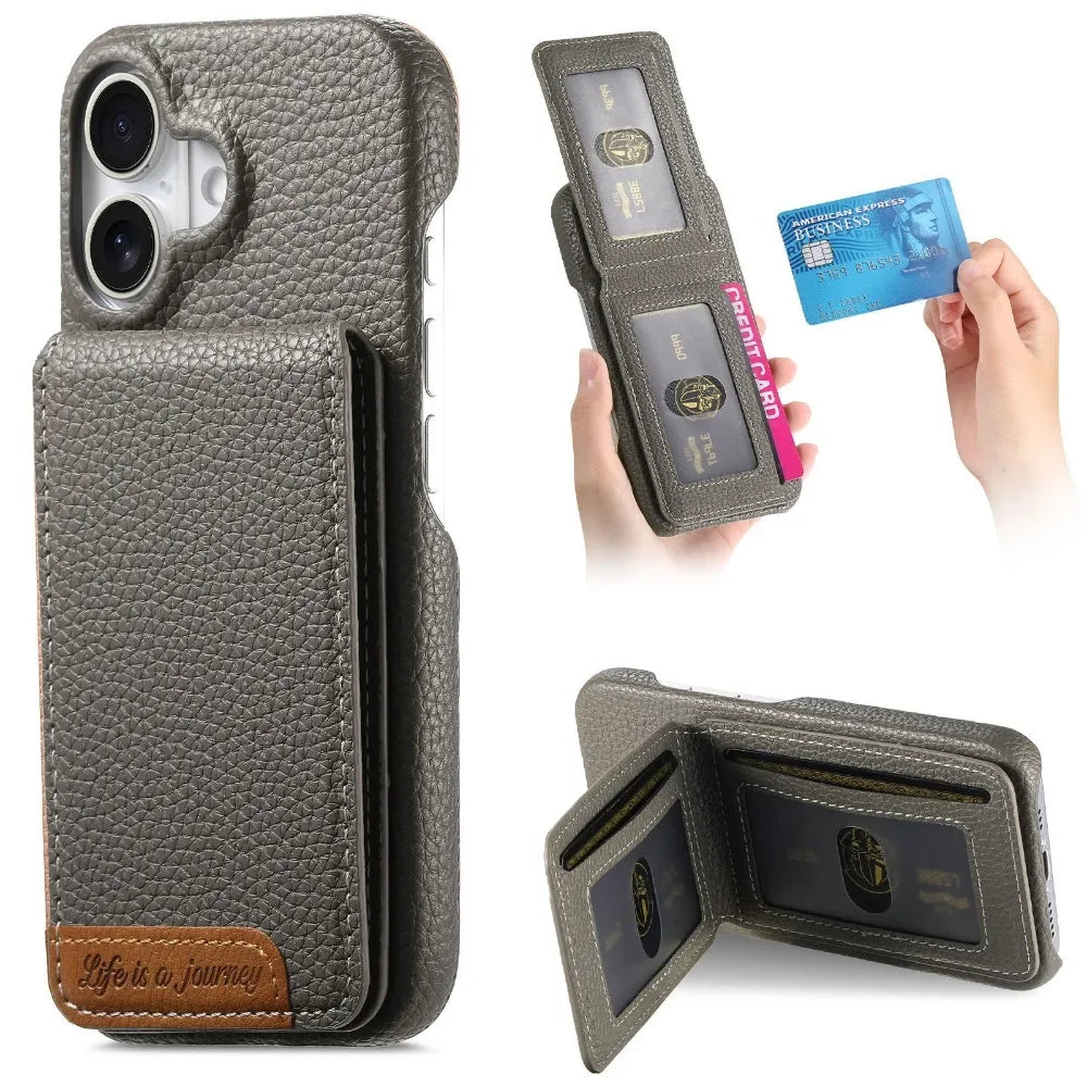 RFID Leather Wallet Card Holder Bracket Case for IPhone