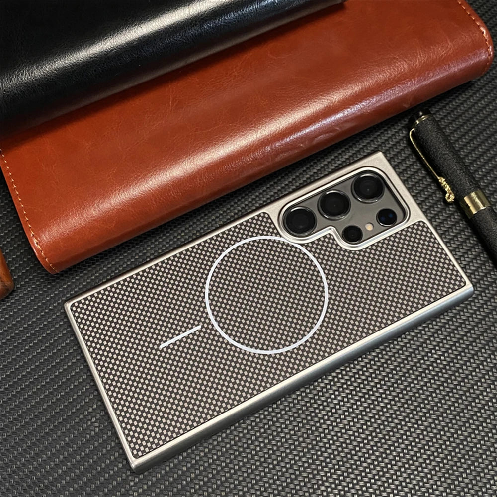 Magsafe Luxury Carbon Fiber Pattern Magnetic Shockproof Case For Samsung