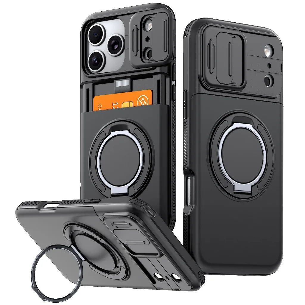 Multifunctional Magnetic Kickstand Slide Wallet Case For iPhone