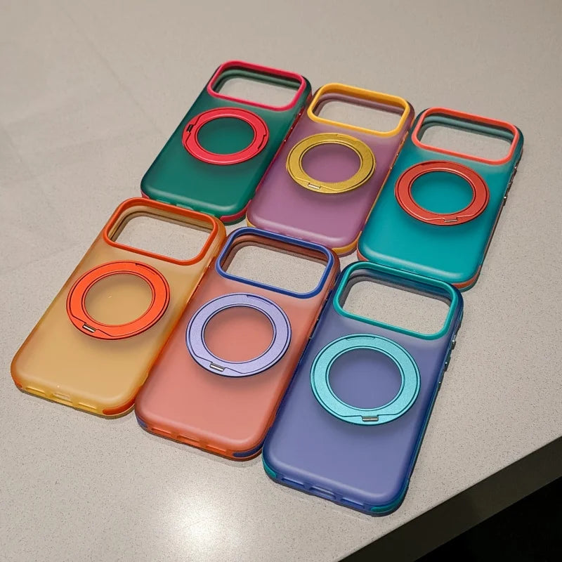Metal Ring Stand Matte Translucent Magnetic Case for iPhone