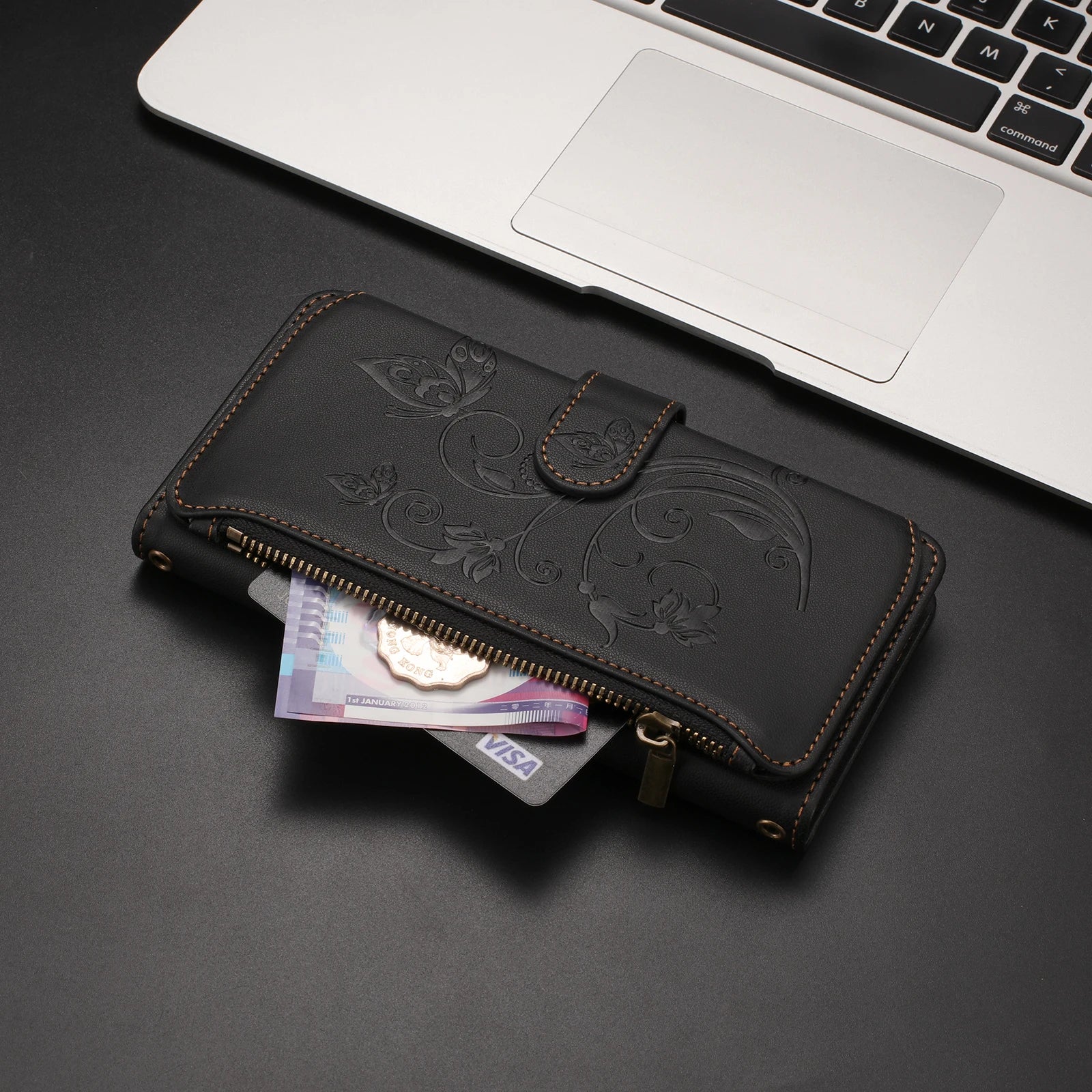 Butterfly Love Flower Embossed Crossbody Wallet Case for Samsung