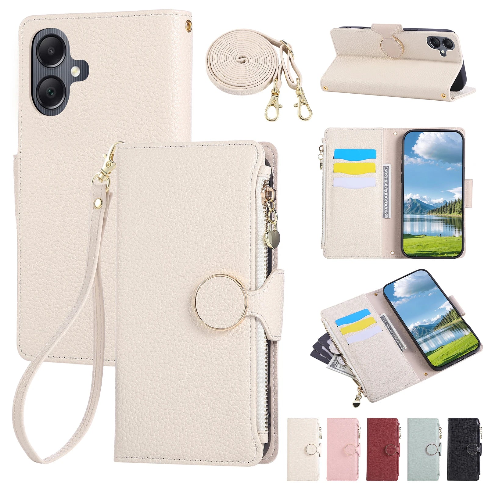 Crossbody Zipper Cards Holder Wallet Case For Samsung