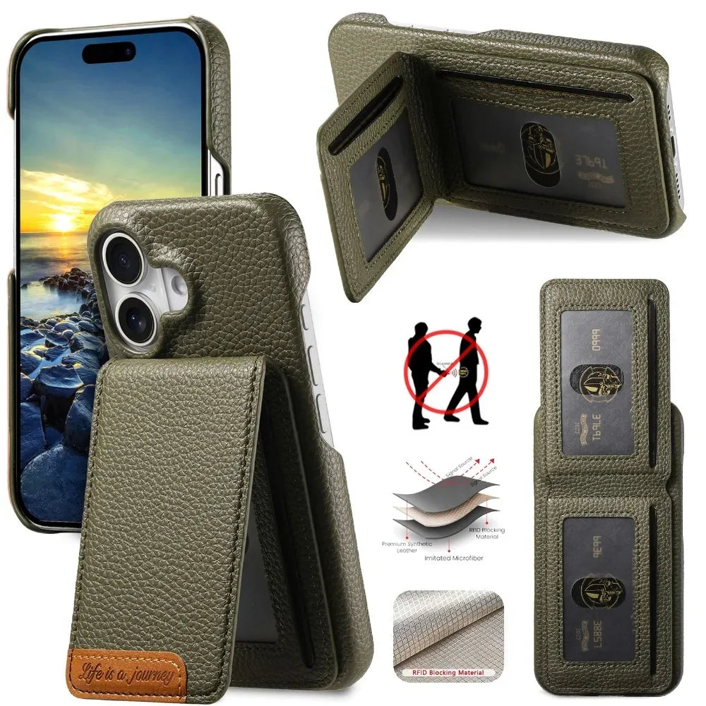 RFID Leather Wallet Card Holder Bracket Case for IPhone