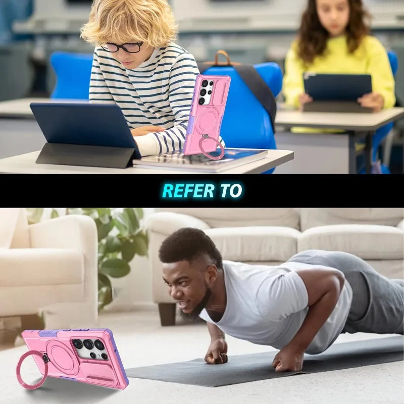 Sliding Camera Kickstand Magnetic Case for Samsung