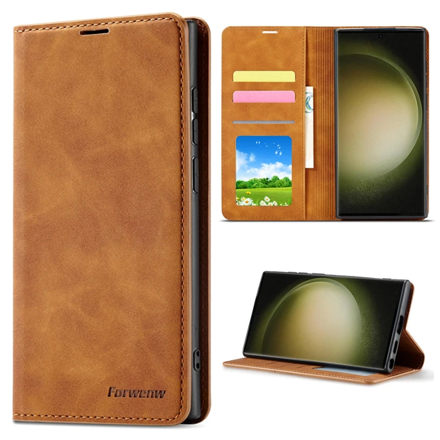 Wallet Magnetic Flip Card Slot Leather Case For Samsung
