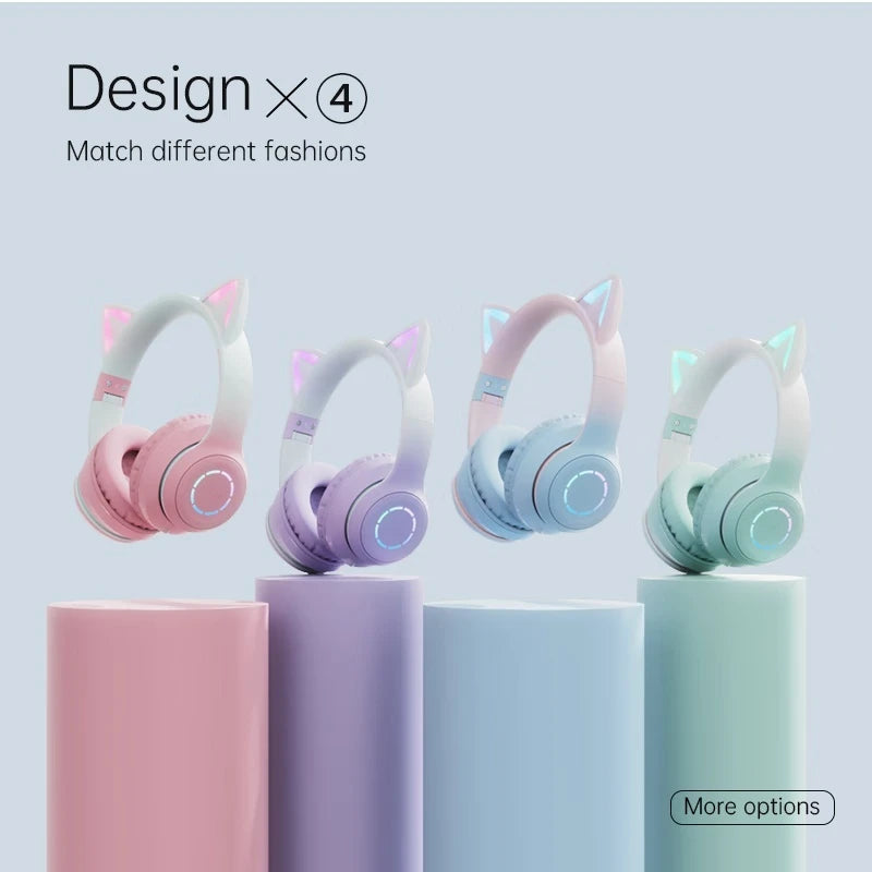 Cat-ears Wireless Headphones With Mic 2-mode RGB