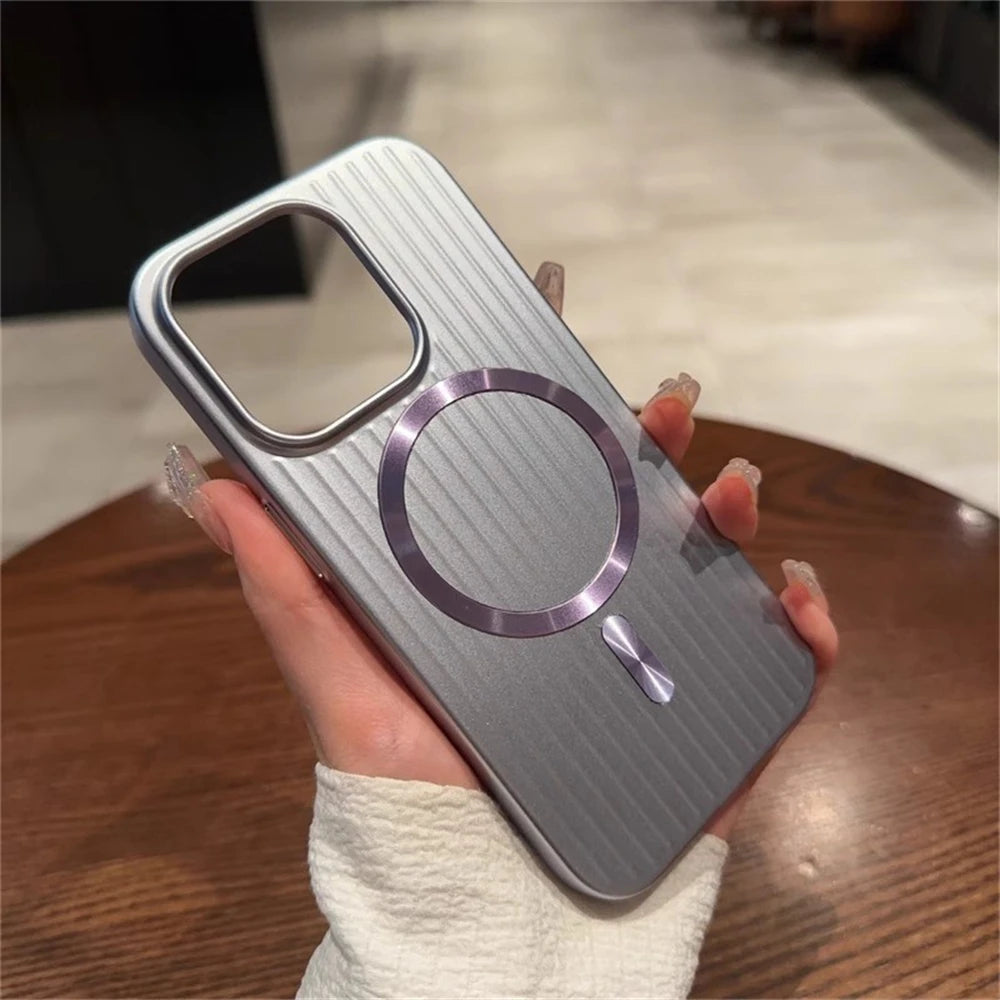 Magsafe Magnetic Luxury Corrugated Pattern Matte Case For iPhone 