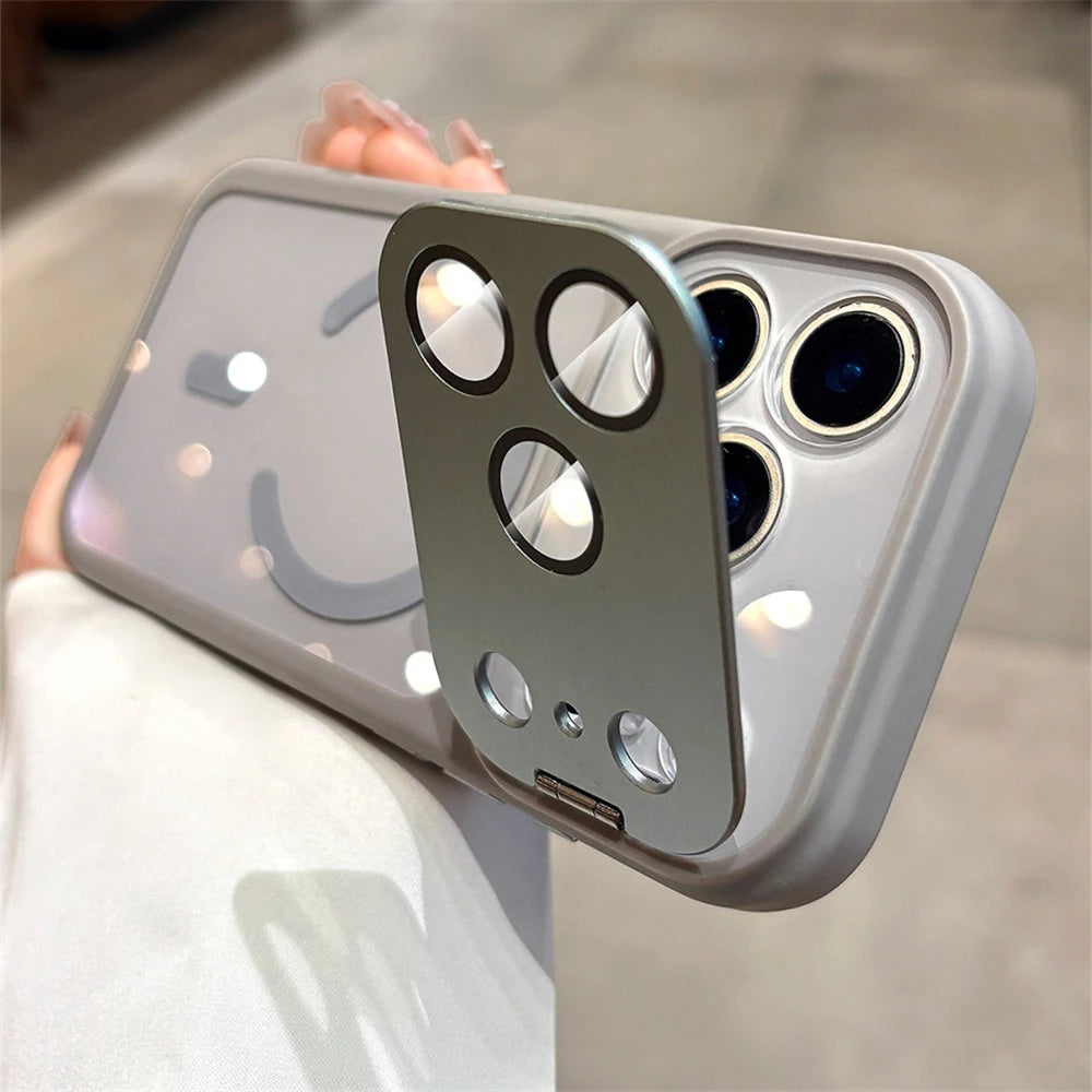 Folding Metal Camera Bracket Protect  Magnetic Case for iPhone