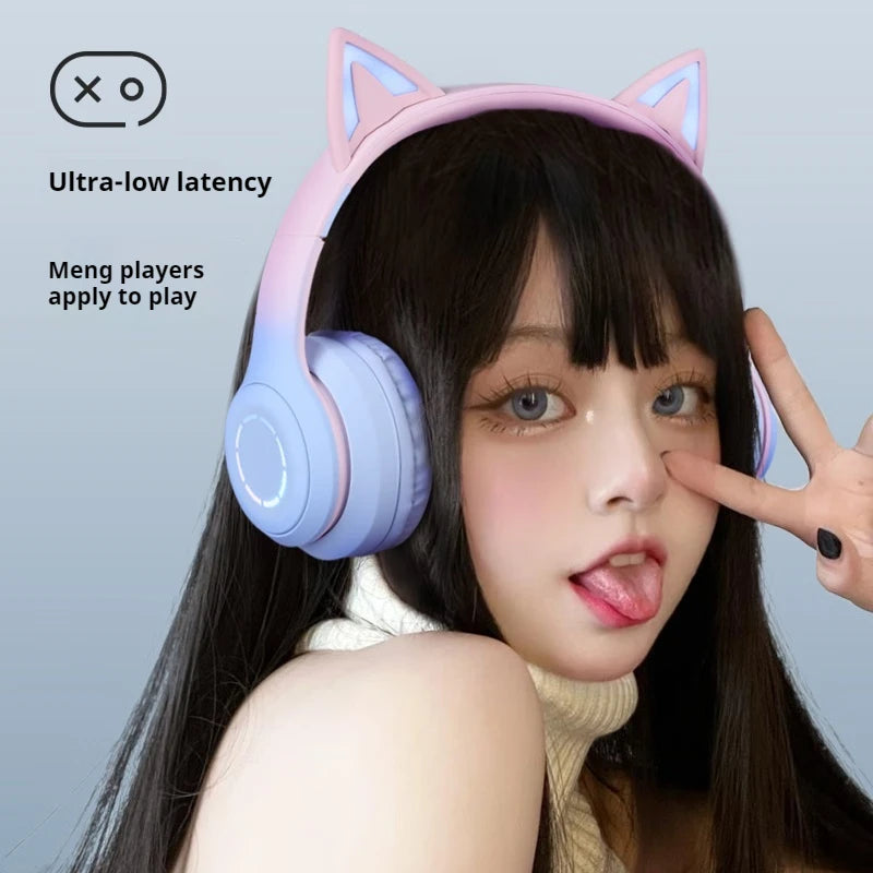 Cat-ears Wireless Headphones With Mic 2-mode RGB
