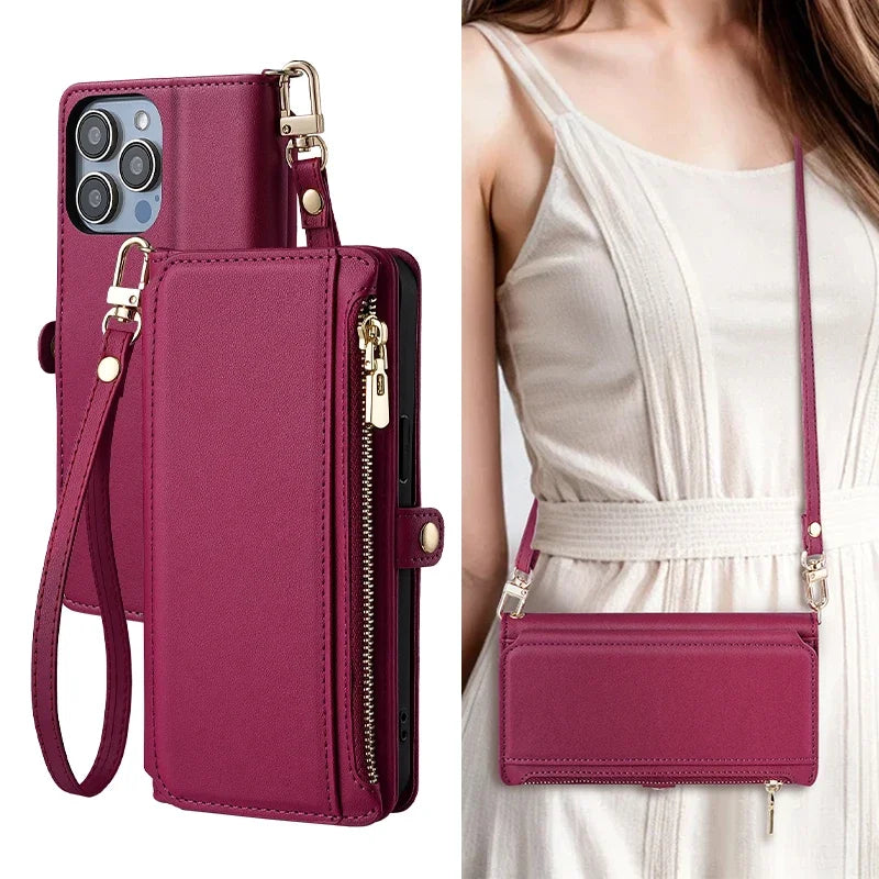 crossbody flip wallet case For Samsung