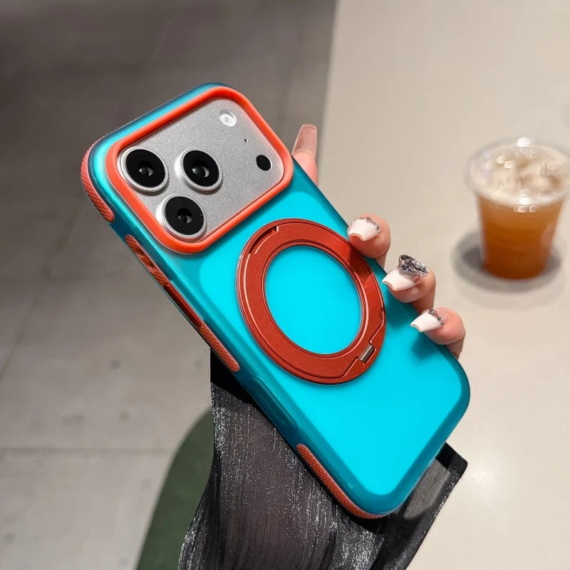 Metal Ring Stand Matte Translucent Magnetic Case for iPhone
