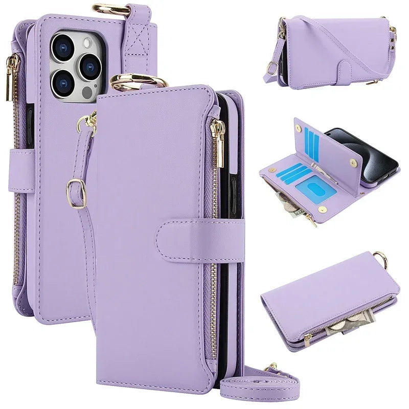 Crossbody Leather Wallet Case for IPhone