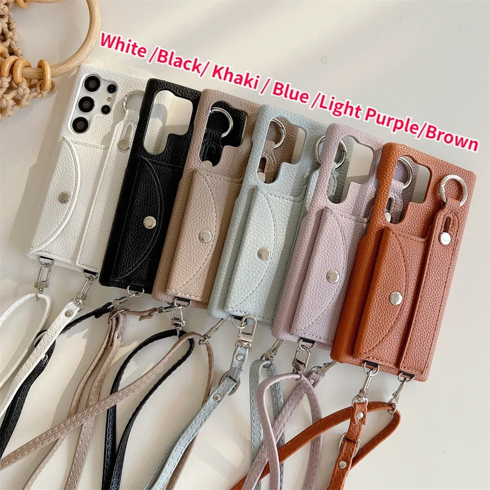 Wrist Strap Crossbody Card Holder Wallet Case for Samsung