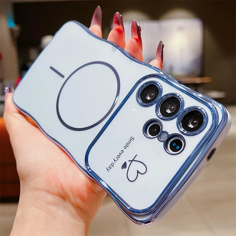 Love Heart Wavy Plating Magnetic Case For Samsung