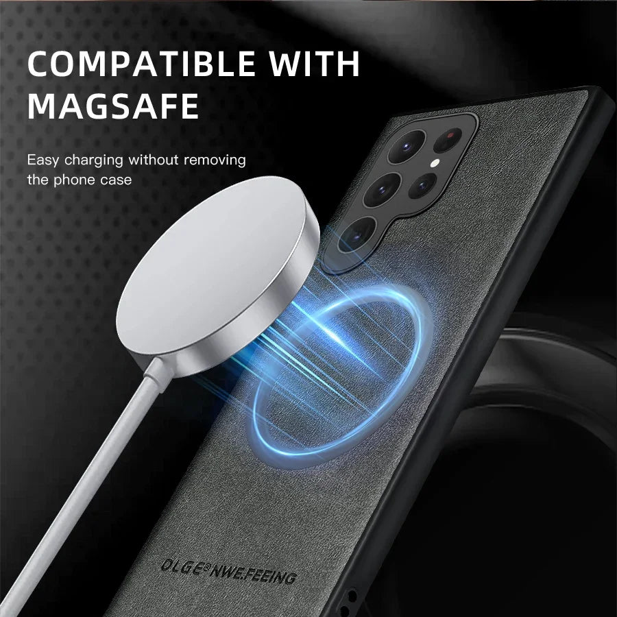 Magsafe Magnetic Wireless Charge  Leather Case for Samsung