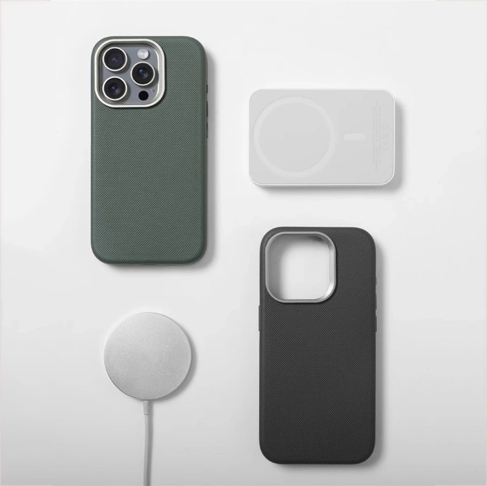 Alloy Lens Frame Particle Leather Magnetic Case For iPhone