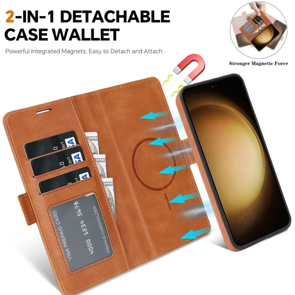 2 in 1 Cards Slot Leather Flip Wallet Magnetic Case For Samsung