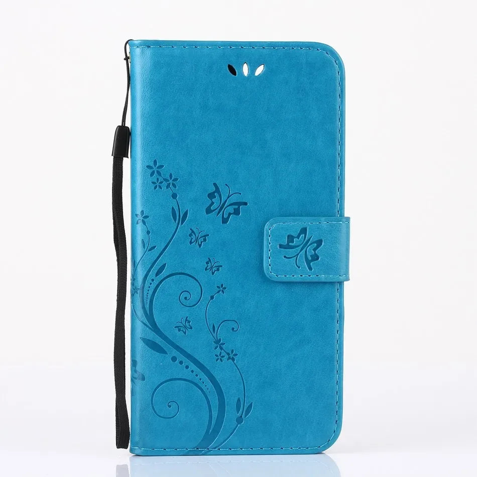 Butterfly embossing Flip Stand Leather Wallet Case For iPhone