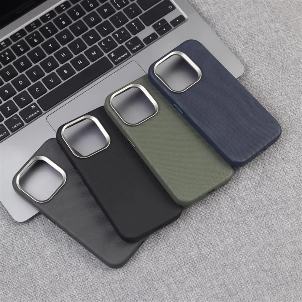 Alloy Lens Frame Particle Leather Magnetic Case For iPhone