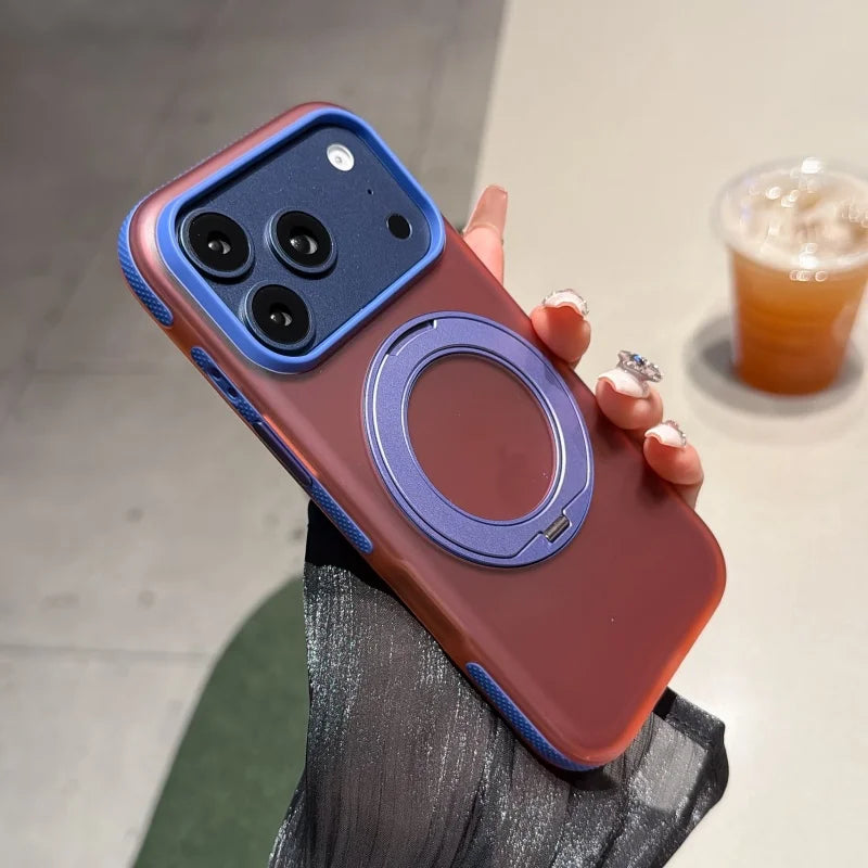 Metal Ring Stand Matte Translucent Magnetic Case for iPhone