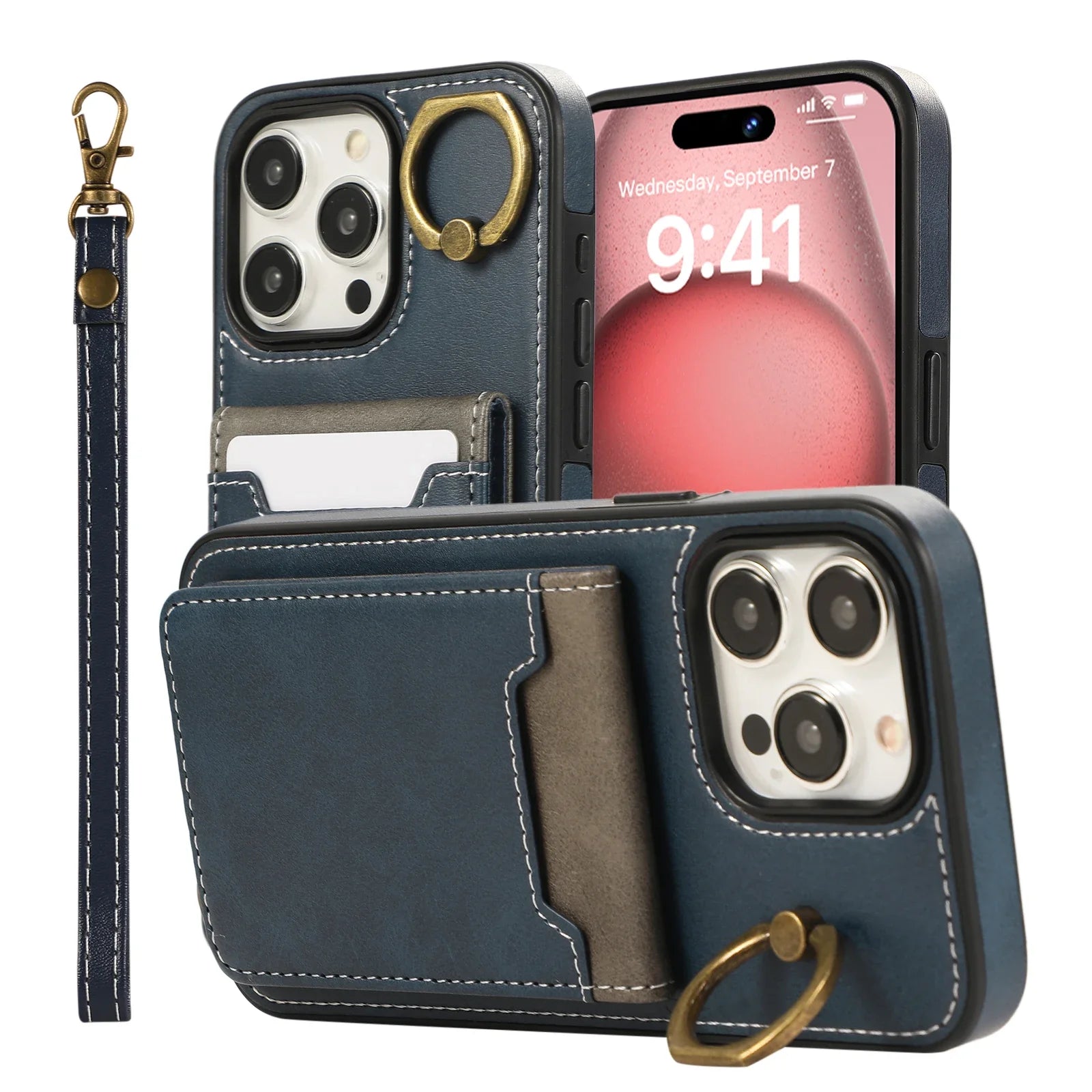Contrast Card Holder Leather Wallet Case For iPhone