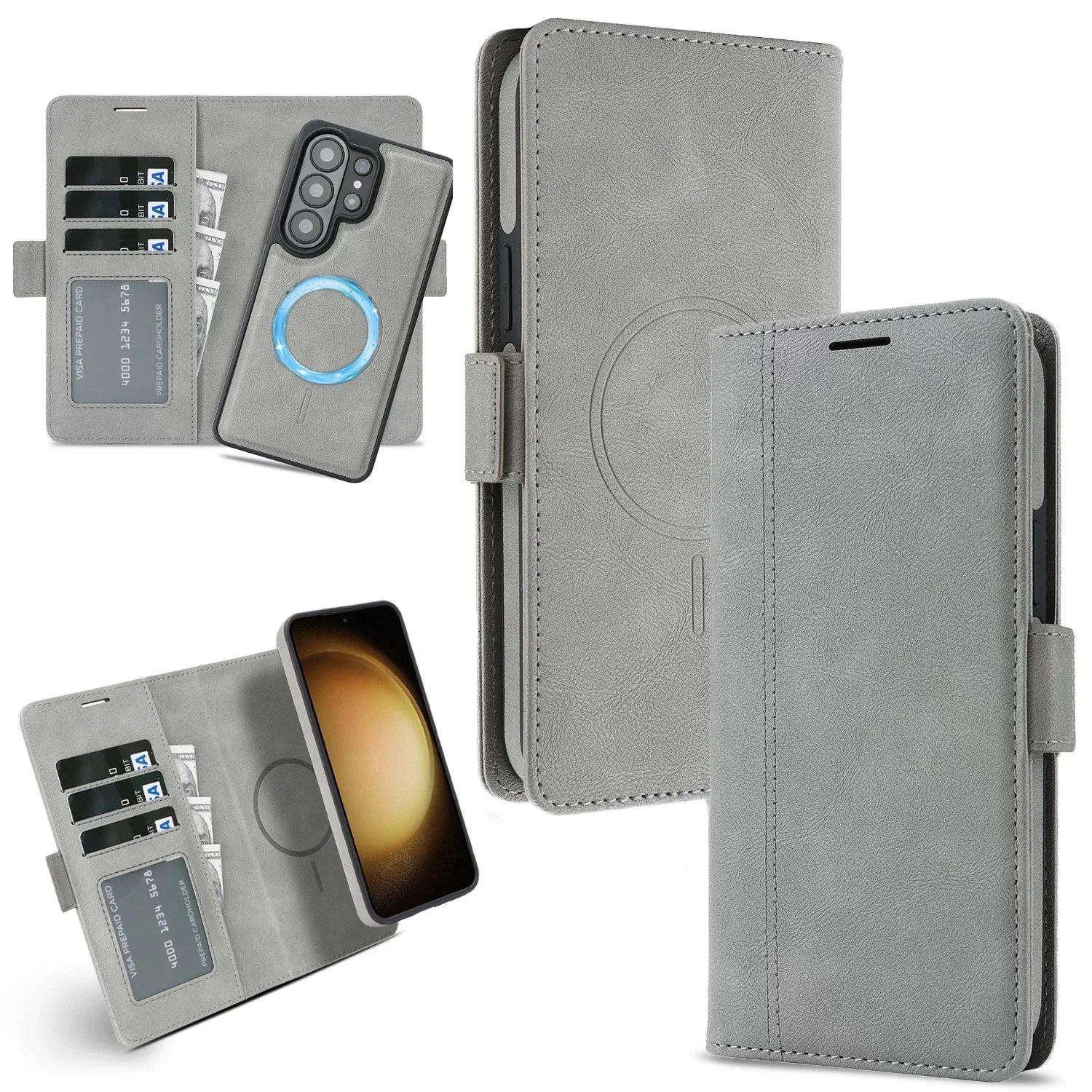 2 in 1 Cards Slot Leather Flip Wallet Magnetic Case For Samsung