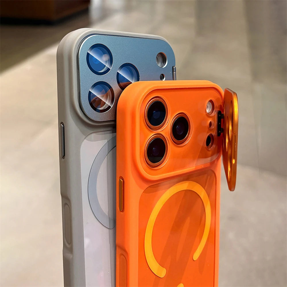 Folding Metal Camera Bracket Protect  Magnetic Case for iPhone
