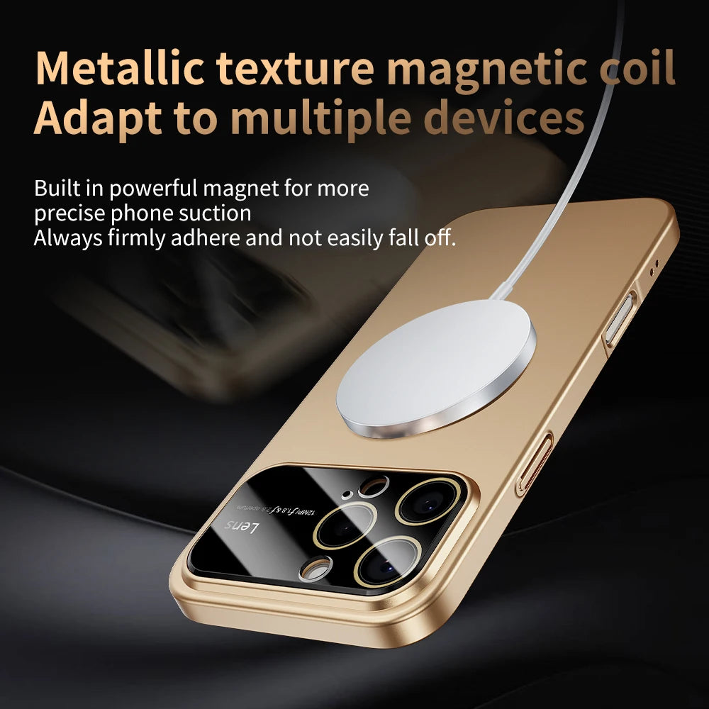 Magsafe Magnetic Matte Metal Large Window Hard Case For iPhone