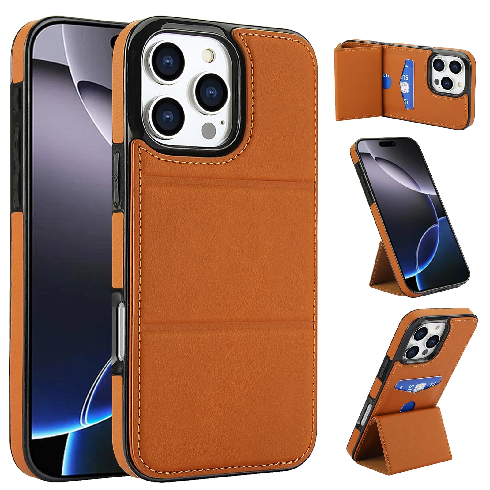 Vertical Triple Fold Stand Cards Solt Wallet Leather Case For iPhone
