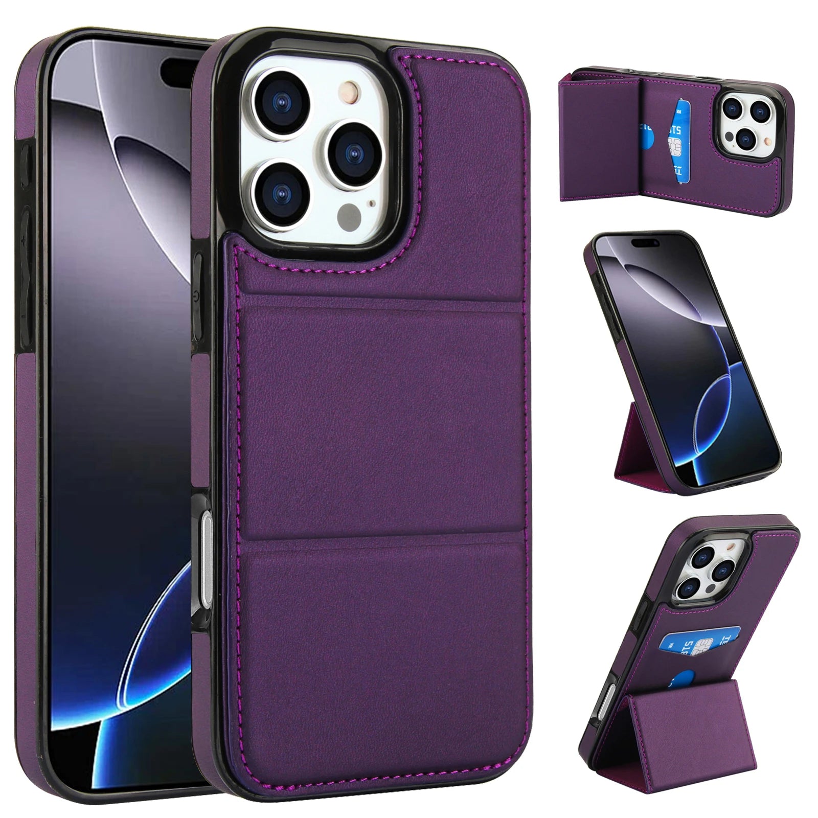 Vertical Triple Fold Stand Cards Solt Wallet Leather Case For iPhone