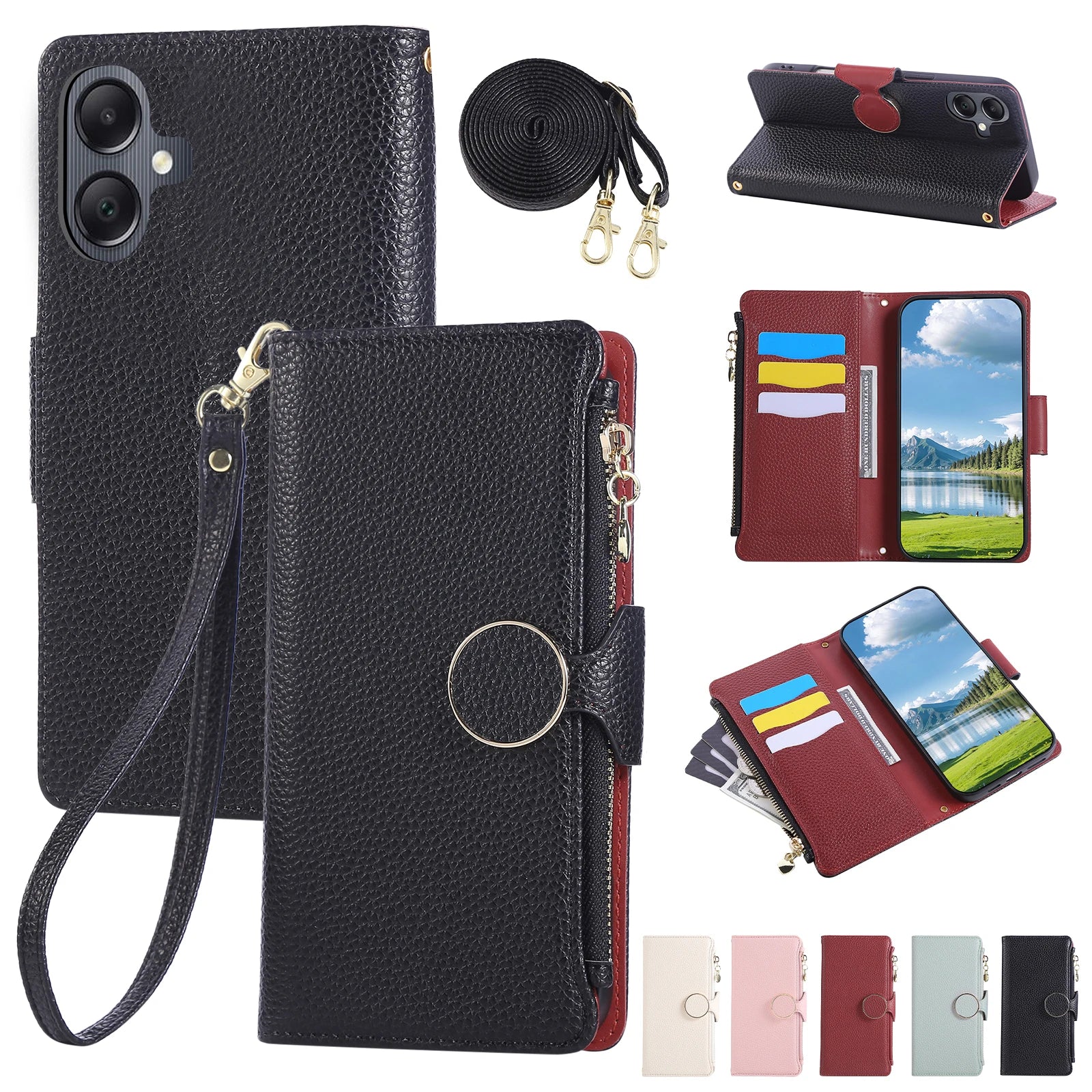 Crossbody Zipper Cards Holder Wallet Case For Samsung